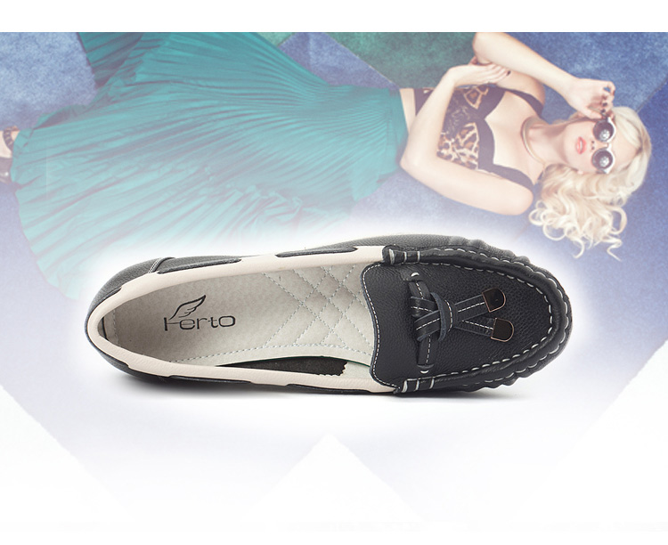 ferto菲尔图专柜正品女鞋真皮坡跟蝴蝶结圆头女士浅口单鞋 绿色 fc
