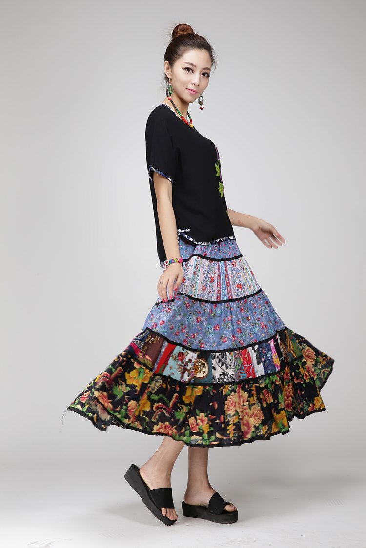 维肯viewaken 半身裙 女夏装 两穿裙 碎花拼接多节群 花边红色 胸围