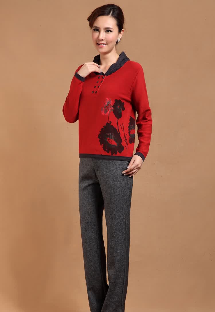 xuejun雪君 2013秋季新款中老年妈妈装堆堆领印花时尚女装13001 桔红