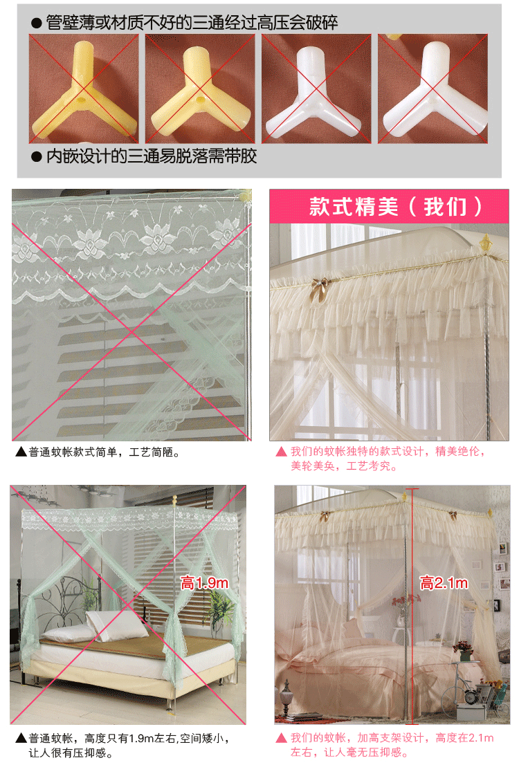 
                                        世庭美家纺2x2.2米床宫廷三开门不锈钢落地豪华婚庆蚊帐加高设计蒙娜丽莎 米黄22MM支架 200*220cm                
