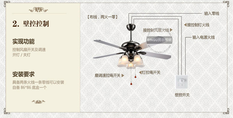 SINGU昇谷 欧式复古吊扇灯 客厅餐厅风扇灯 卧室书房带灯吊扇 风扇吊灯SG517-5 珍珠黑+银色扇叶 风扇灯+遥控
