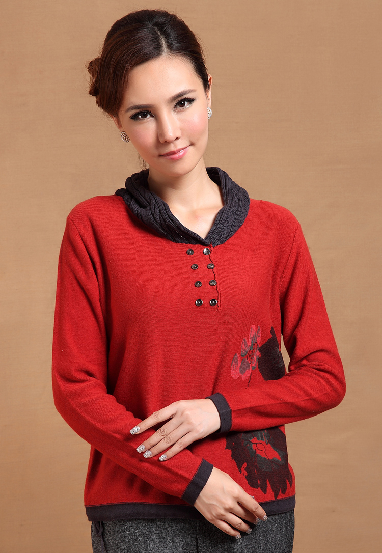 xuejun雪君 2013秋季新款中老年妈妈装堆堆领印花时尚女装13001 桔红