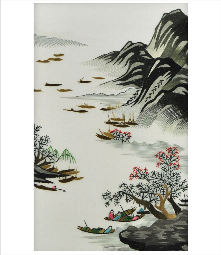 【品 牌】:娇古品牌苏绣 【品 名】:苏绣高档30*50双框竖架(千帆竟发)