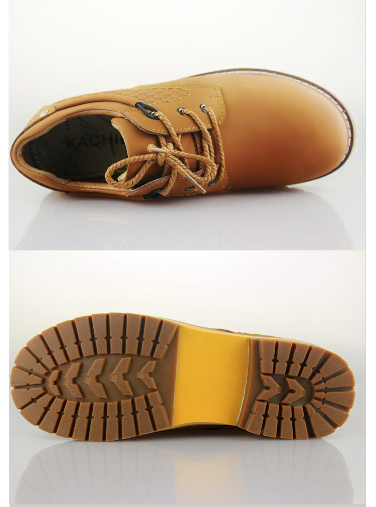 卡却男士休闲鞋欧美户外工装鞋男款真皮厚底低帮大头皮鞋130922 黄色