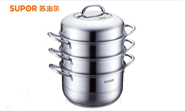 
                                        苏泊尔（SUPOR） 26cm复底304不锈钢三层蒸锅蒸鱼蒸馒头 蒸煮两用电磁炉燃气通用SZ26B4                