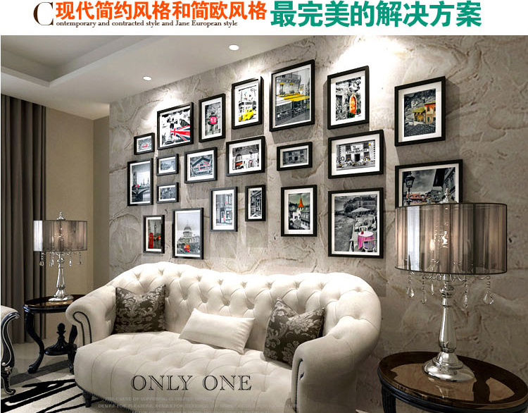 百易尚品进口实木高端照片墙 创意欧式相片墙 相框墙组合 21框 白色套装不含画芯