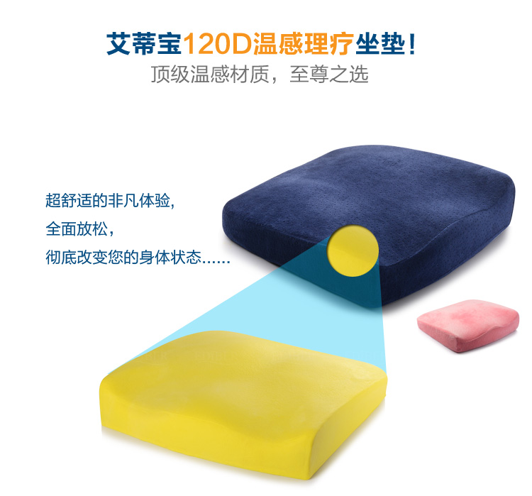美国Ediber艾蒂宝温度感应太空记忆棉抱枕靠垫办公室美臀塑臀翘臀慢回弹坐垫 天鹅绒(质感蓝) L标准款