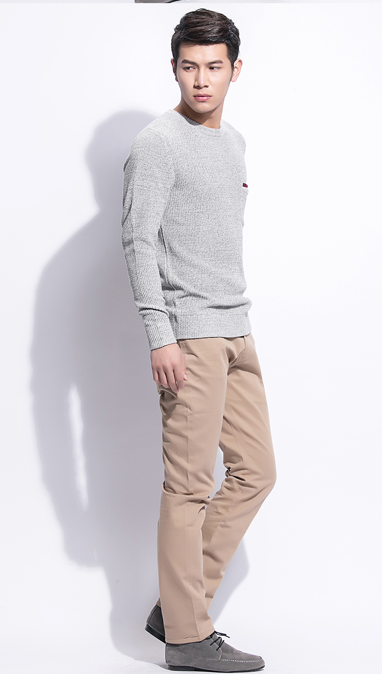 高邦kobron专柜正品2014新品男式长袖圆领纯色拼接毛衫809灰色06xxl