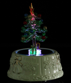 诞新品 拉丝玻璃圣诞树旋转音乐盒,纯手工的拉丝玻璃制作工艺,底座为