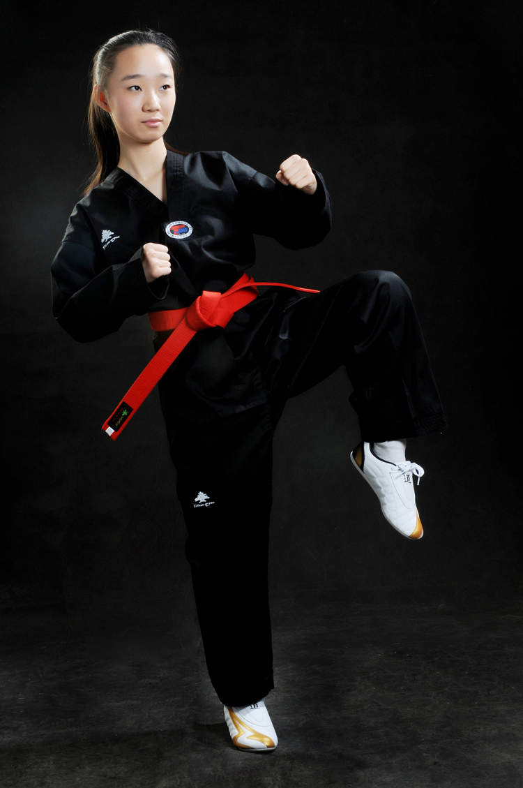 松树(pinetree)彩色跆拳道服表演服 红蓝黑跆拳道道服 红色 170尺码