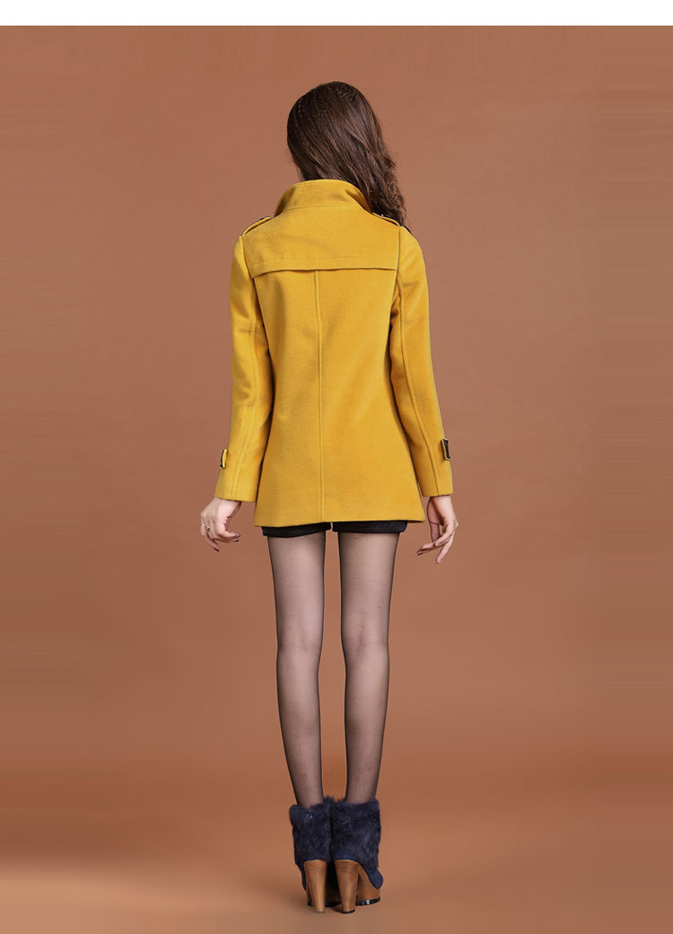 2013可路莎 冬装新款女式 风衣 军装风呢子大衣 中长款呢子外套 黄色