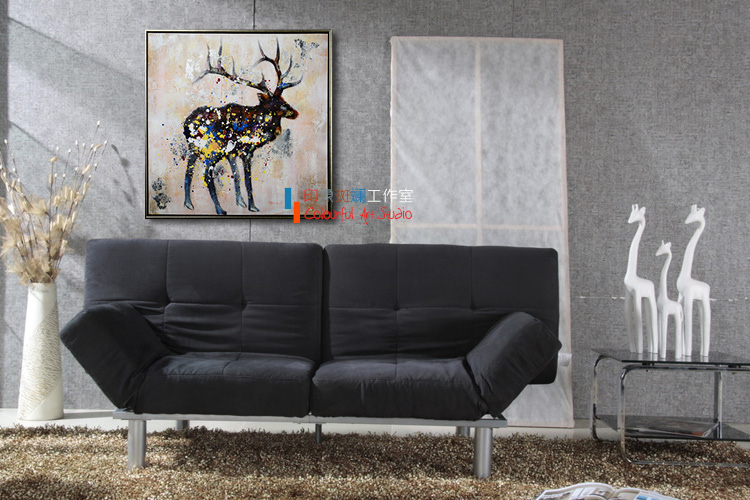 
                                        麋鹿 纯手绘油画 抽象动物装饰画 客厅卧室书房现代简欧挂画有框画墙画壁画 印象斑斓 A款-无框画 80X80cm                
