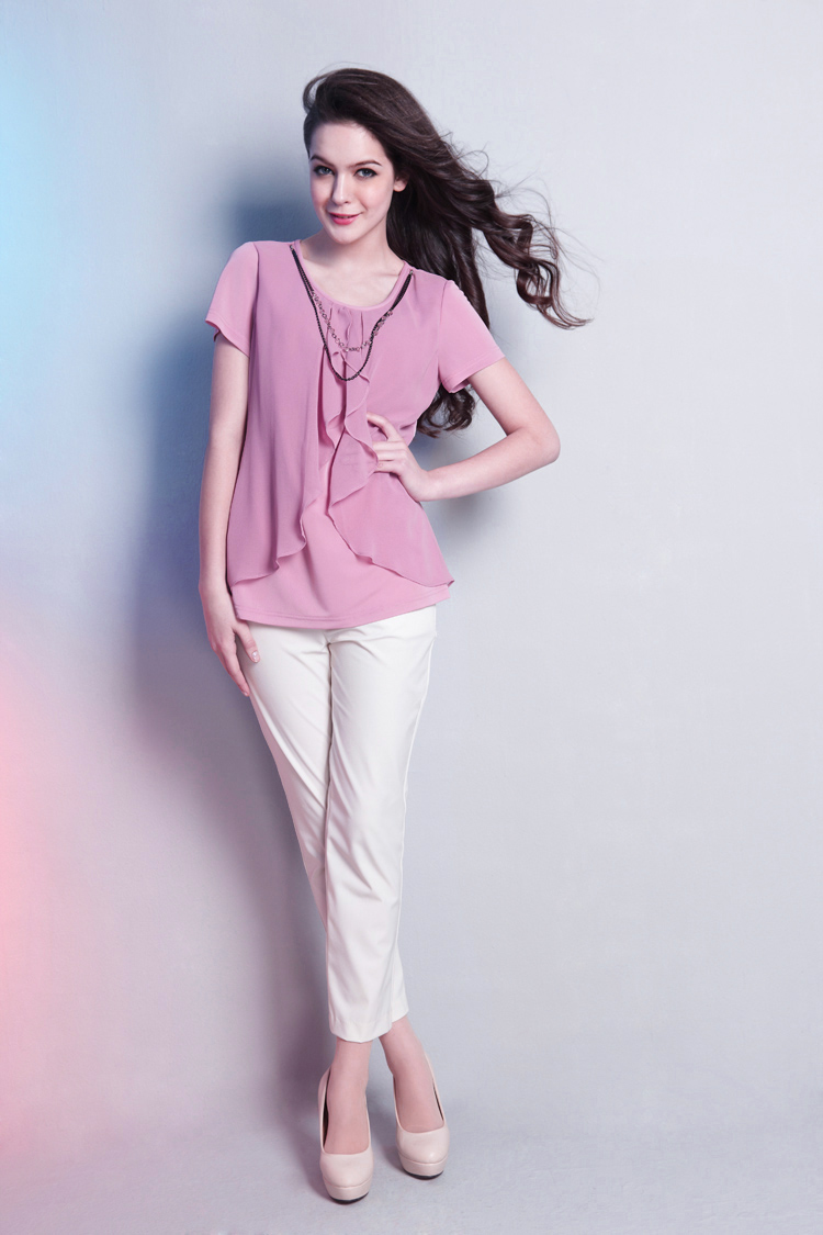 卓恩正品专柜 柔美短袖雪纺衫 夏季气质大码女装d12321 粉红色 xxxl