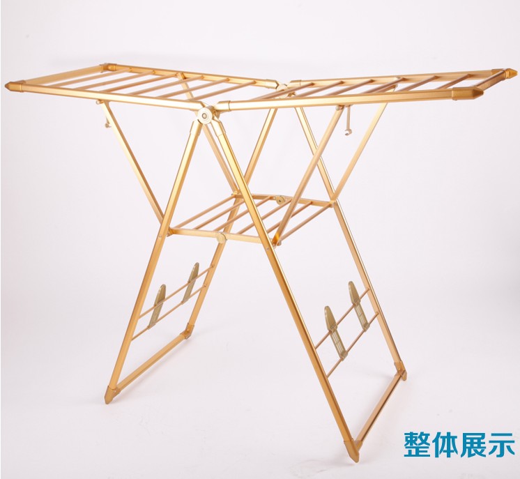 劳伦斯-落地折叠晾晒挂衣架阳台创意铝钛镁合金翼型被架热卖富贵金色型
