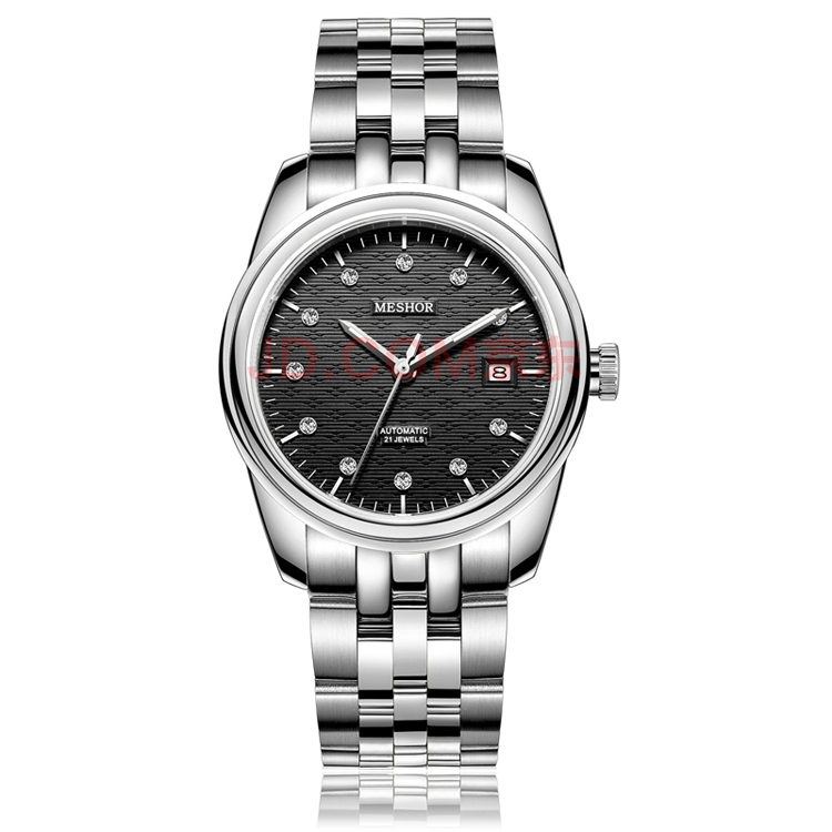 名梭(meshor)瑞士 男表 全自动机械表男士商务休闲表钢带镶钻日历防水