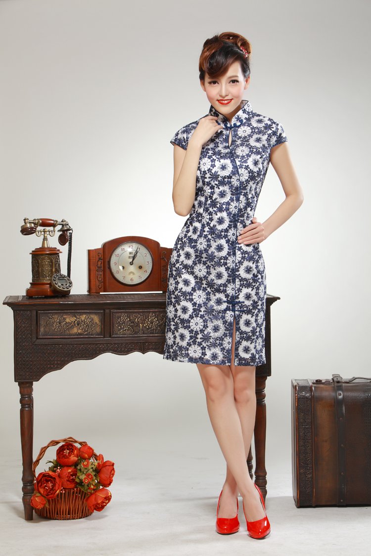 静逸思 新款2013夏装 日常复古改良时尚旗袍 青花女旗