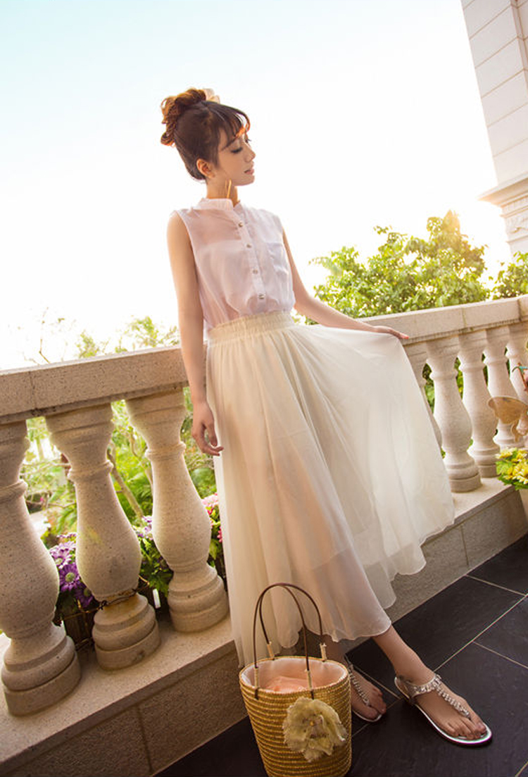 衣百汇2014春夏装上新雪纺半身裙y70031 珍珠白 l