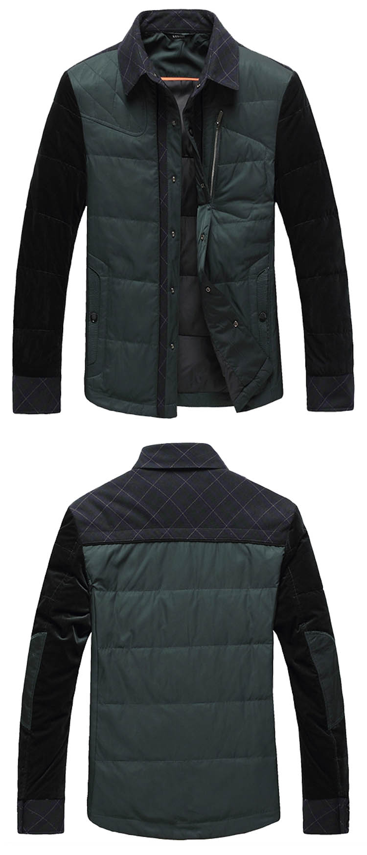 【名品联盟】奔迈benmai男士羽绒衬衫拼接羽绒服男款羽绒衬衣z1353