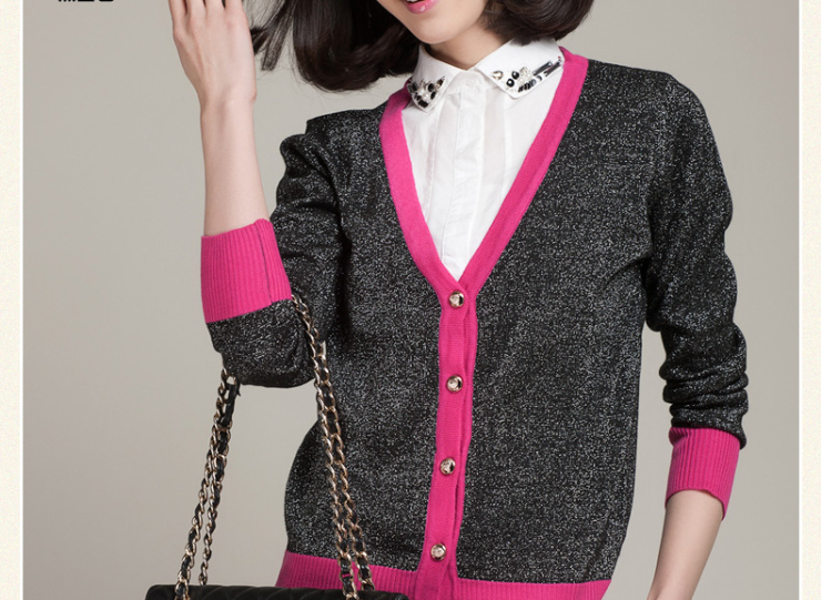 xuejun雪君2014春季新款韩版纯色v领开衫针织衫 黄金 xl/115