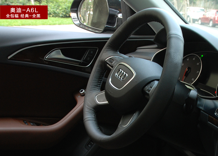 麦车饰 奥迪a4l a6l q5 q7 q3 a6 a4 真皮手缝方向盘套 红色