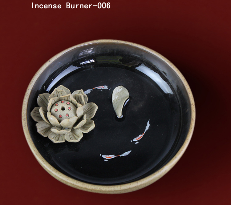 欢畅 景德镇陶瓷 手工绘画磨砂乌金釉莲花香盘 香插 香炉xl0 乌金釉荷花