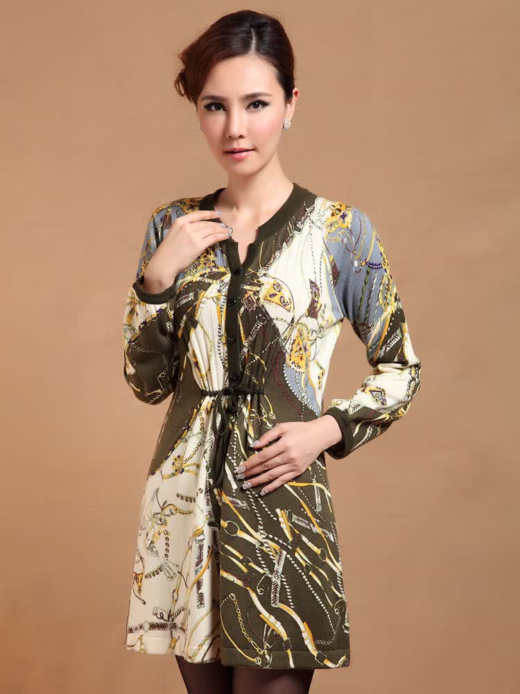 xuejun雪君 2013秋季新款韩版女装修身束腰长袖连衣裙针织衫13003