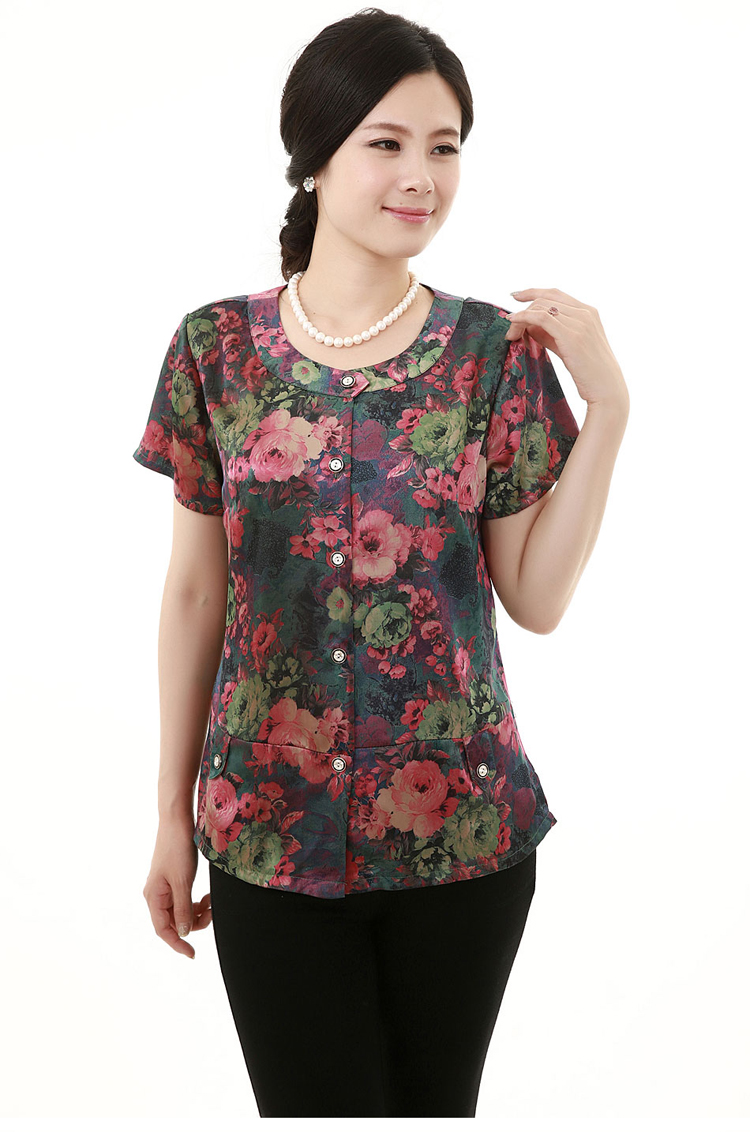 耀酷中年女装夏装 中老年女装短袖t恤 妈妈装夏装加大加肥老年人t恤