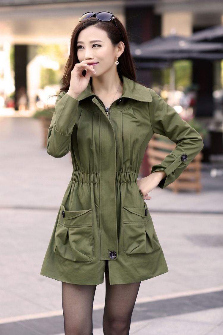 兮言2013秋冬新款韩版修身显瘦翻领收腰拉链风衣p6-1