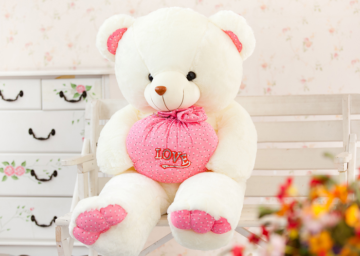 香织恋蝶 爱心满袋泰迪熊抱抱熊爱心熊布娃娃公仔玩偶 粉红色 大号