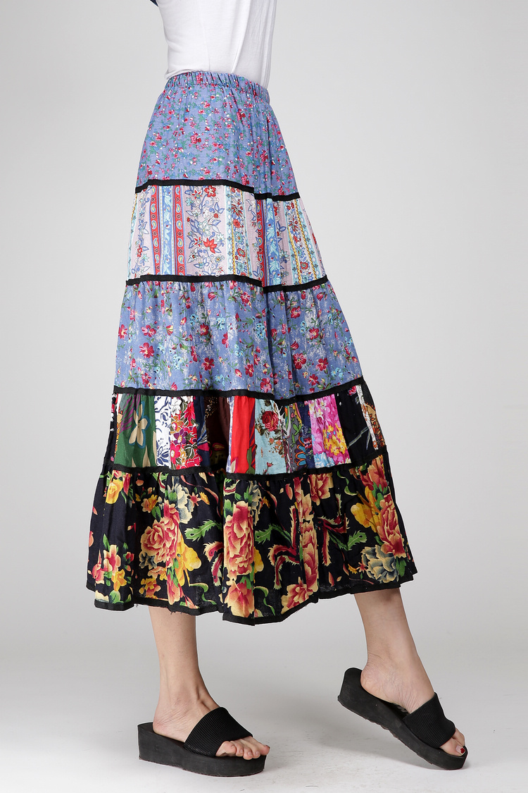 维肯viewaken 半身裙 女夏装 两穿裙 碎花拼接多节群 花边红色 胸围