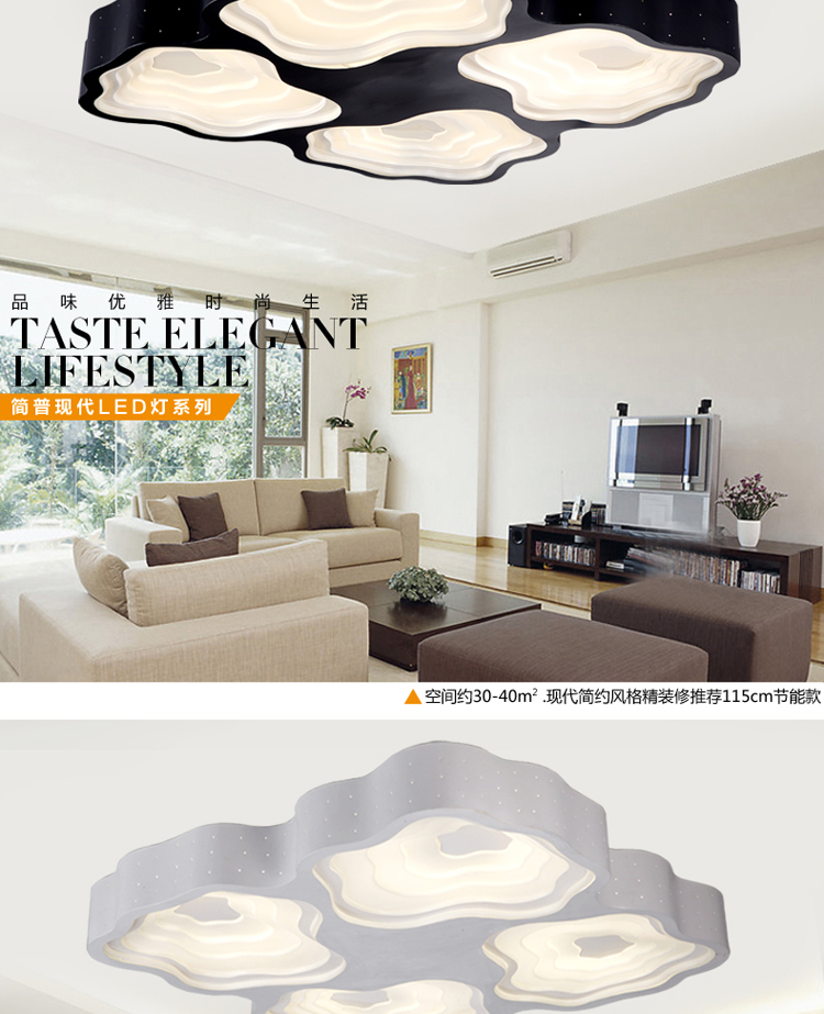 简普LED吸顶灯客厅卧室灯饰灯具Y8182 单头黑色 中号无极调光