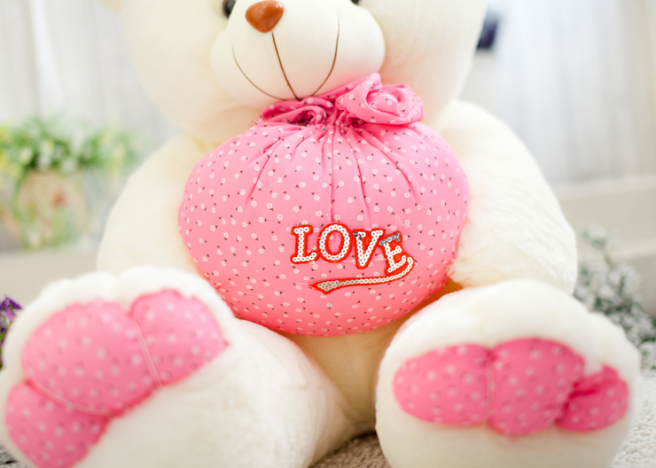 香织恋蝶 爱心满袋泰迪熊抱抱熊爱心熊布娃娃公仔玩偶 粉红色 大号