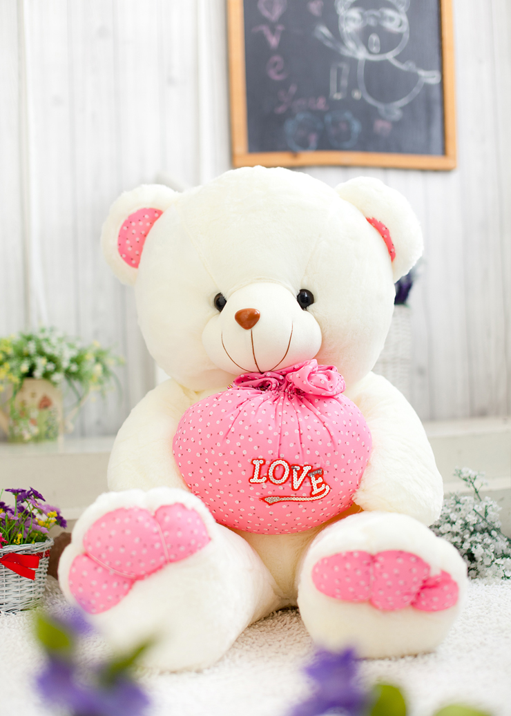香织恋蝶 爱心满袋泰迪熊抱抱熊爱心熊布娃娃公仔玩偶 粉红色 大号