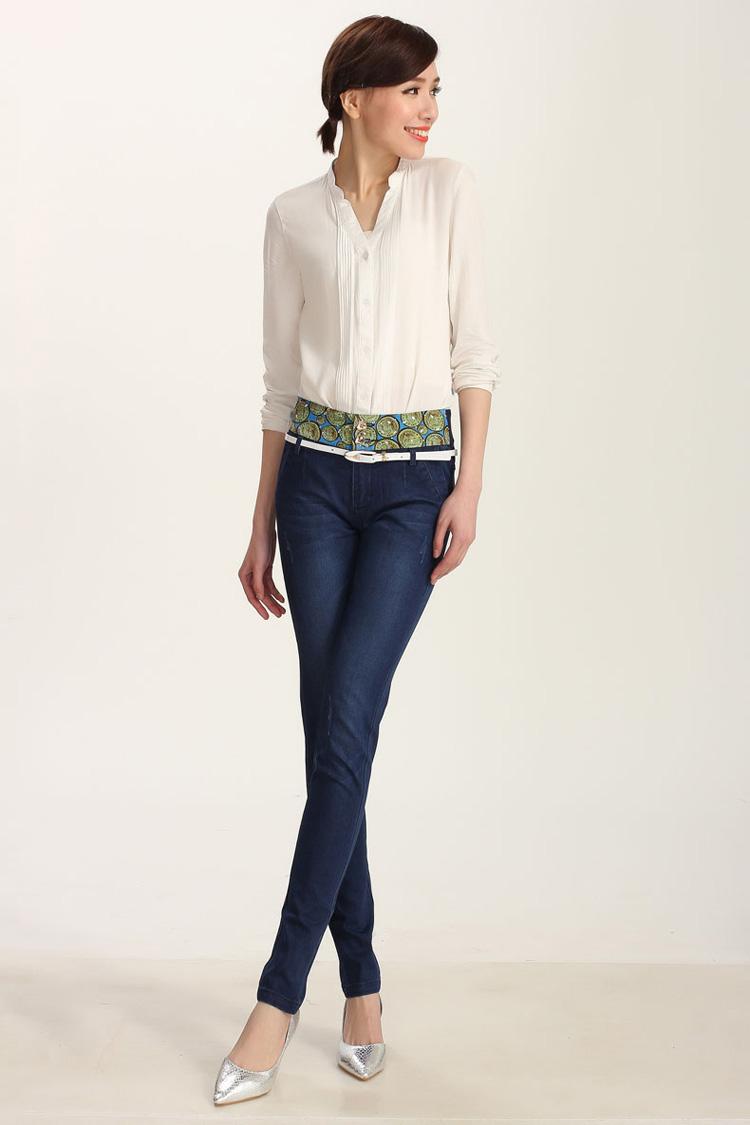 库卡妮春装新款2014牛仔裤女小脚修身显瘦弹力女裤子复古铅笔裤女 深