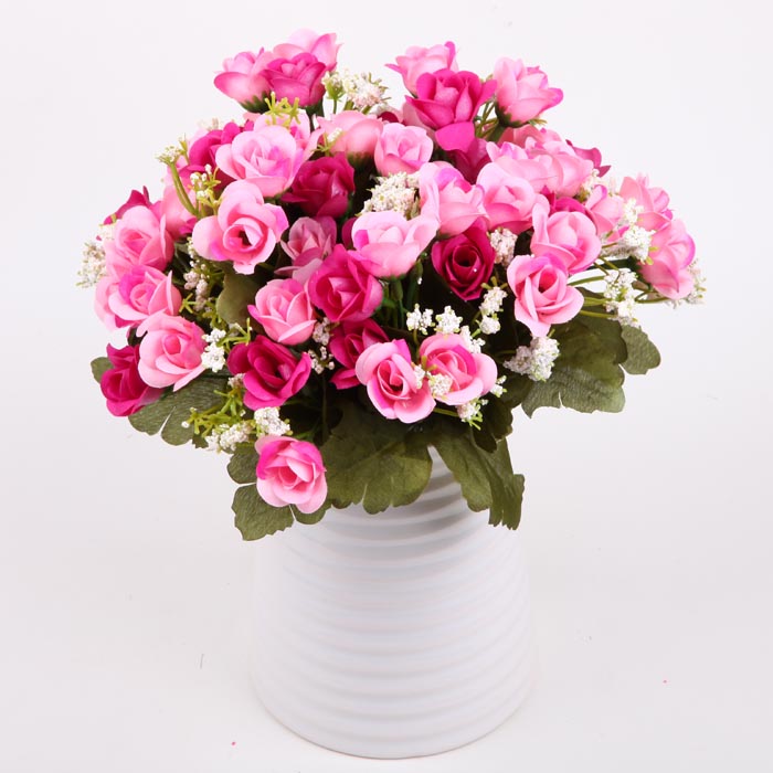 福嘉福 仿真花卉花艺套装 欧式假花装饰花干花玫瑰花4枝花含瓶 紫色