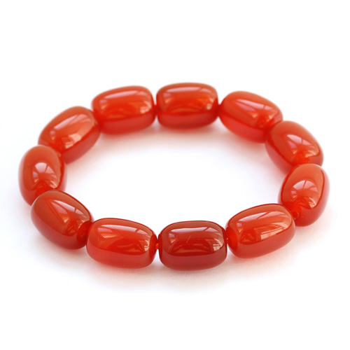 货到付款小石头天然黑曜石桶珠手链男款手链 红色-红玛瑙