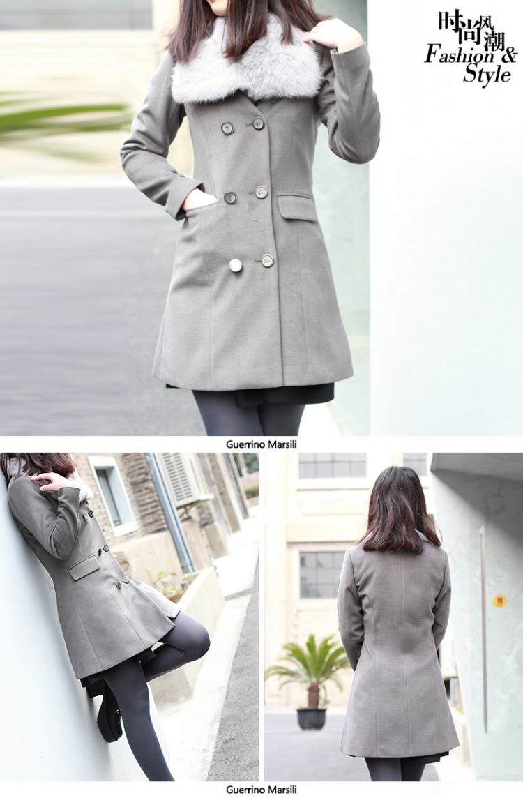 gm女装 包邮2013秋冬新 欧美两件套可脱卸毛小背心女修身毛呢大衣