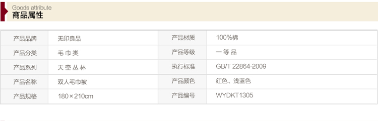 
                                        无印良品 毛毯毯子全棉双人毛巾被纯棉休闲毯 加厚纱布天空丛林 红色R                