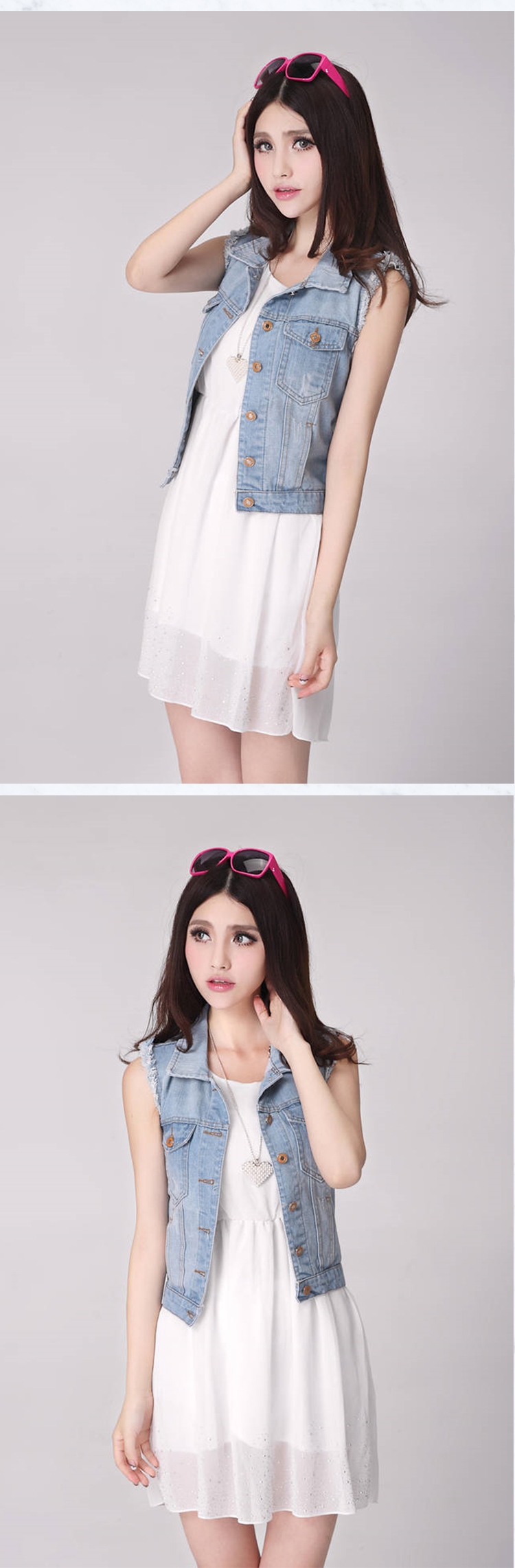 HARMARYCIAGA 2014韩版新款 洗水磨破洞开衫女装牛仔马甲MJ6073 图片色 S