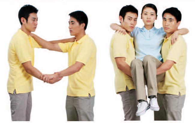 *双人搬运法 适用于清醒伤员