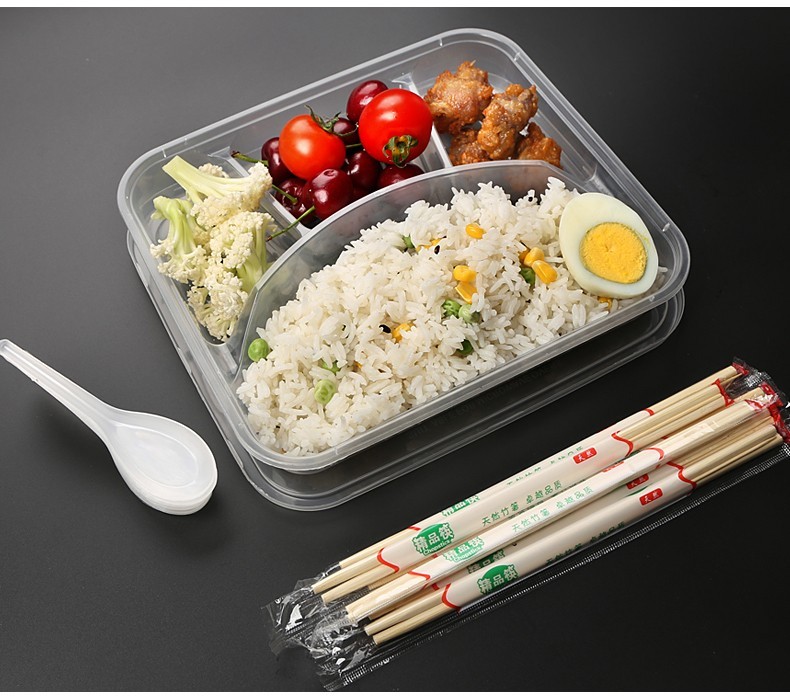 一次性饭盒四格五格快餐盒便当盒饭盒打包盒外卖盒商务盒带盖黑红四格