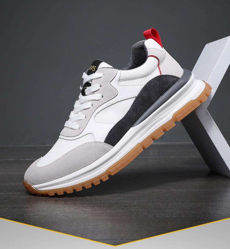 hangten欢腾男鞋夏季新款潮流牛皮运动鞋男士百搭网面休闲老爹鞋黑色