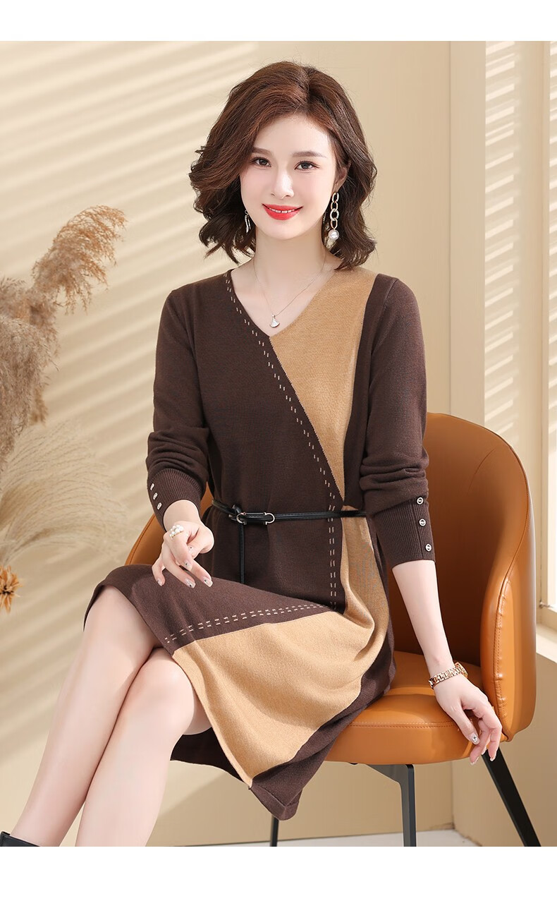 冰瑶年轻妈妈秋装连衣裙时尚气质40岁50中年女春秋季针织毛衣裙子洋气