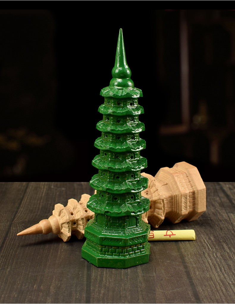 普生祥 桃木文昌塔摆件绿色文昌塔七层九层13层学业事业中高考书桌