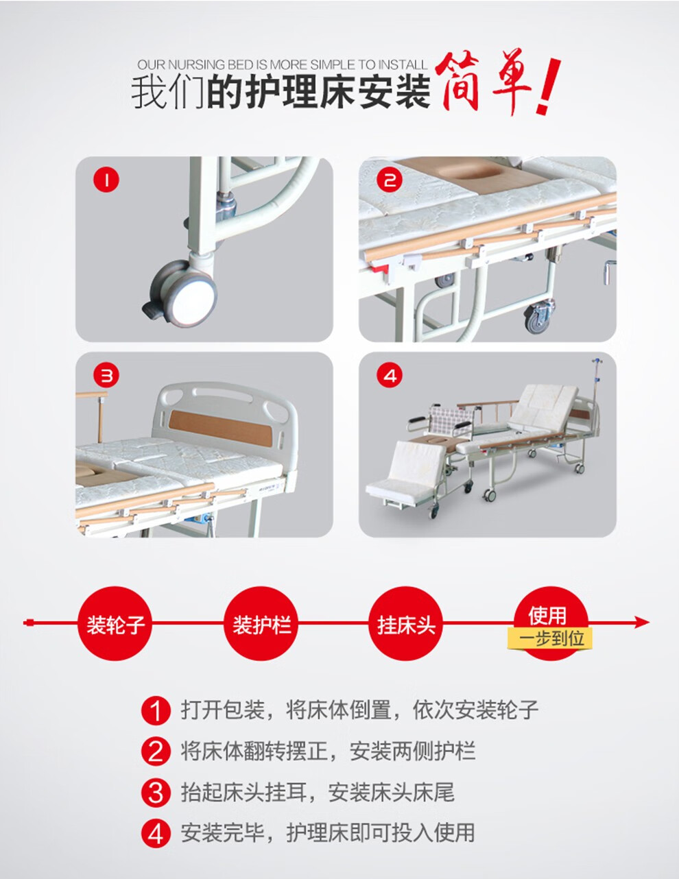 迈德斯特医用护理床瘫痪病人家用手动电动翻身起背起床辅助器老人多