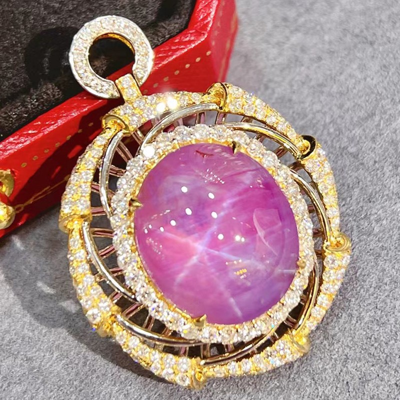 南洋半岛 星光蓝宝石 珠宝项链吊坠女士锁骨链18k金镶钻名媛气质 总重