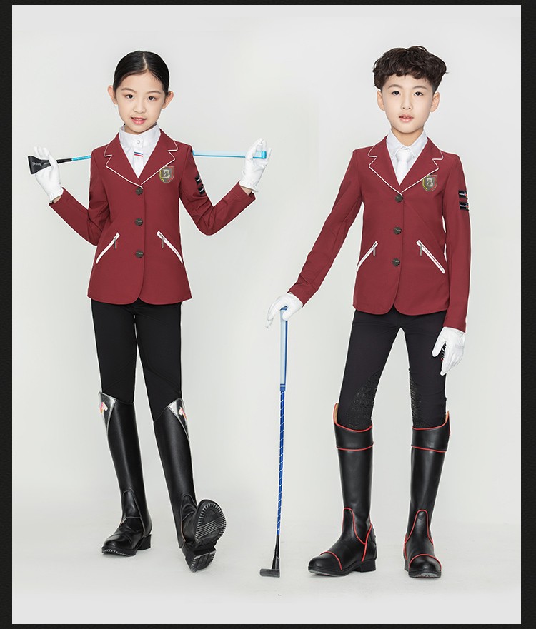 八尺龙儿童马术外套表演西服障碍马术服比赛西服骑士服马术衣服 黑色