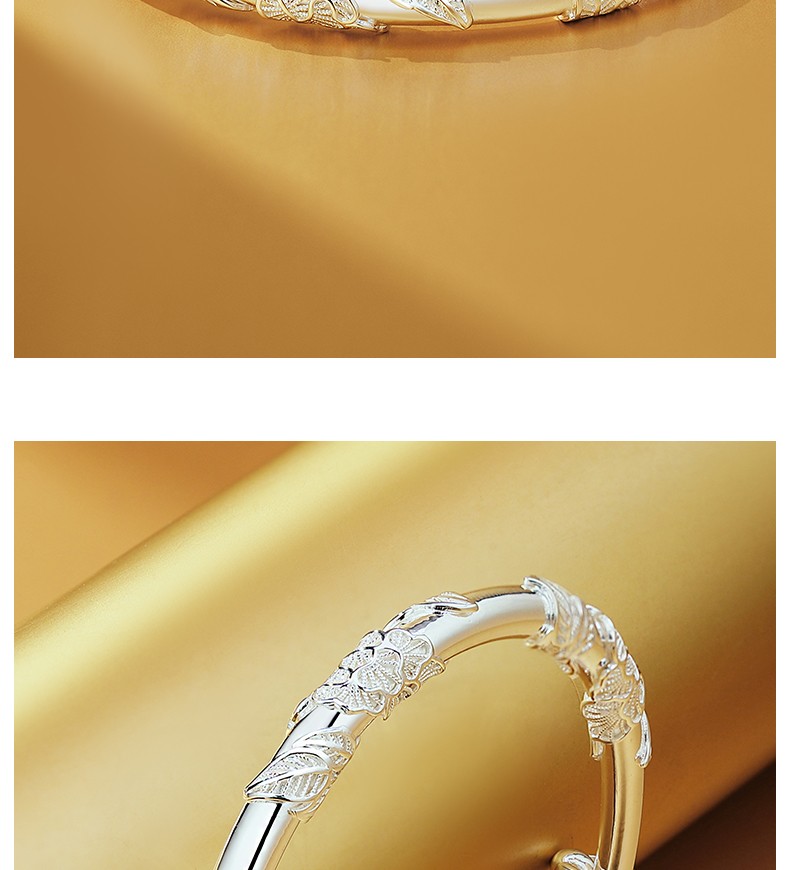 老凤凰银手镯女士款999足银饰品年轻款小众设计实心推拉银镯子生日