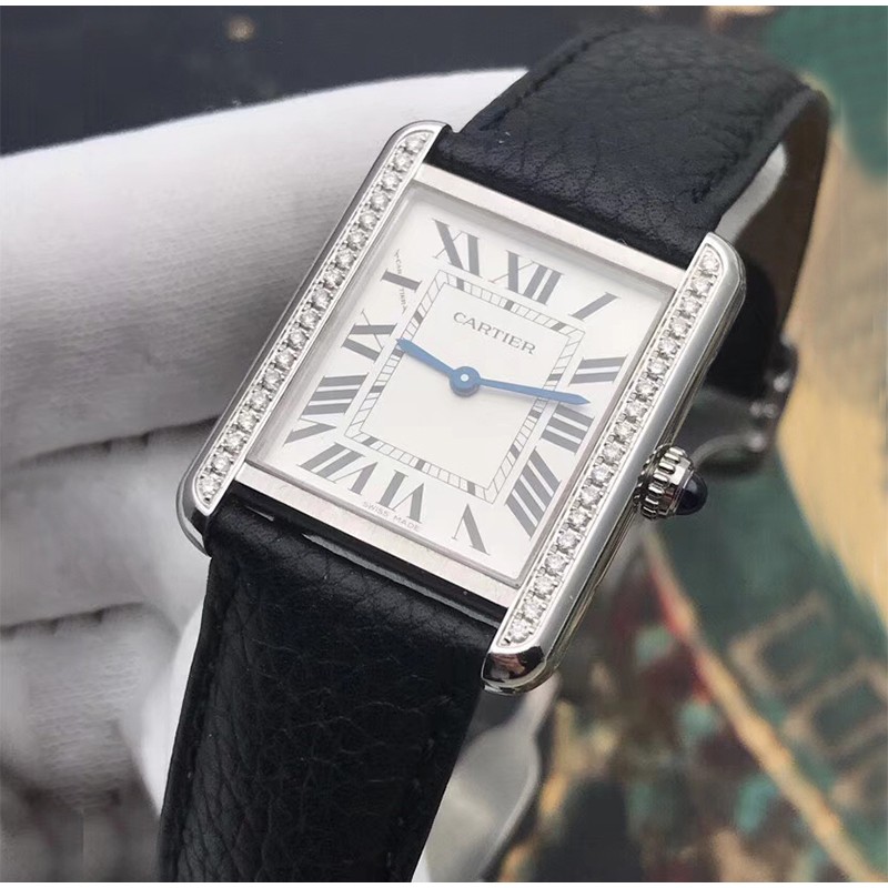 二手95新】卡地亚女士石英腕表 cartier 坦克系列小号皮带款商务手表
