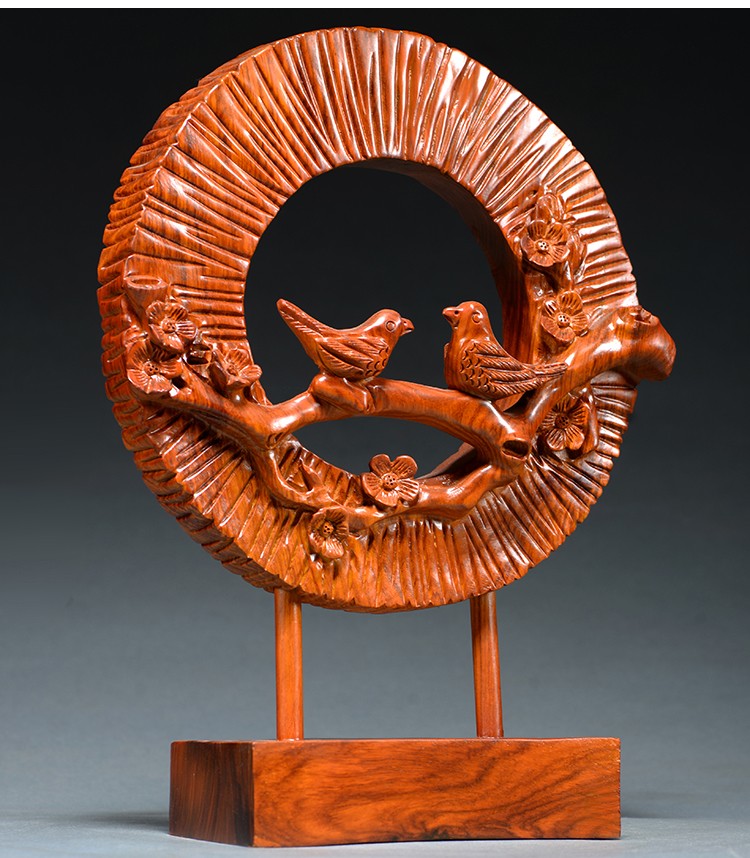 之柠黄花梨木雕喜上眉梢摆件实木质根雕喜鹊红木家居装饰乔迁结婚礼品